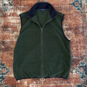 VTG IZOD Sweater Vest Men’s Large Green Fleece Full Zip Casual Preppy